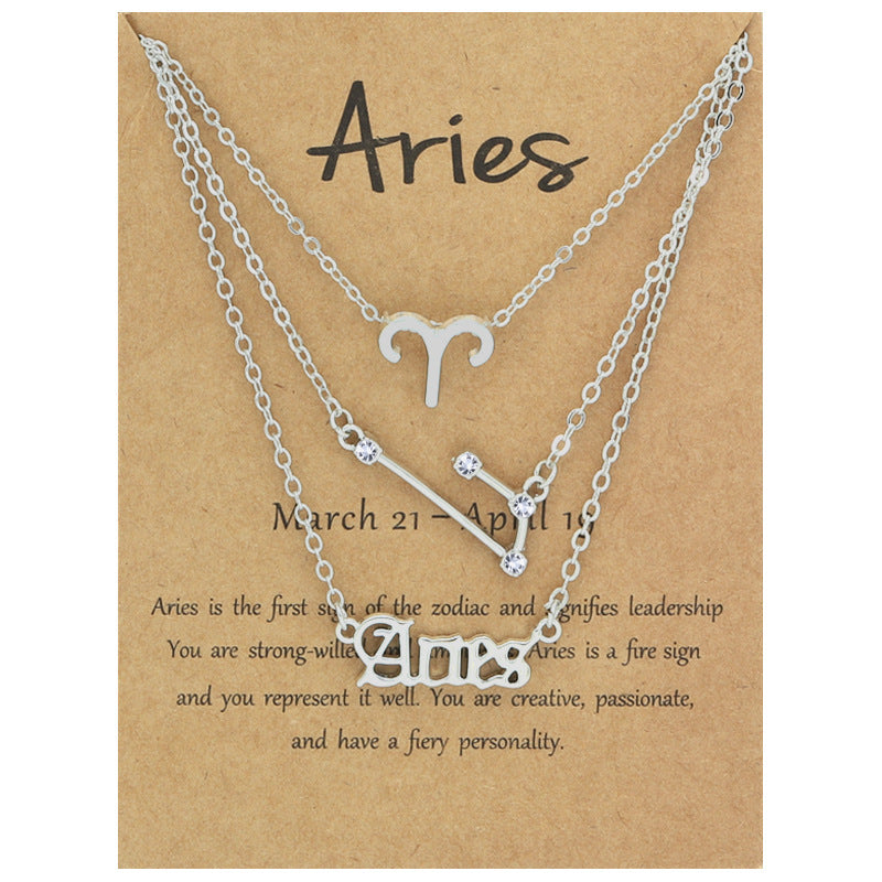 Alloy Geometric Circle Pendant Necklace & Zodiac Symbol Pendant Necklace Set for Women