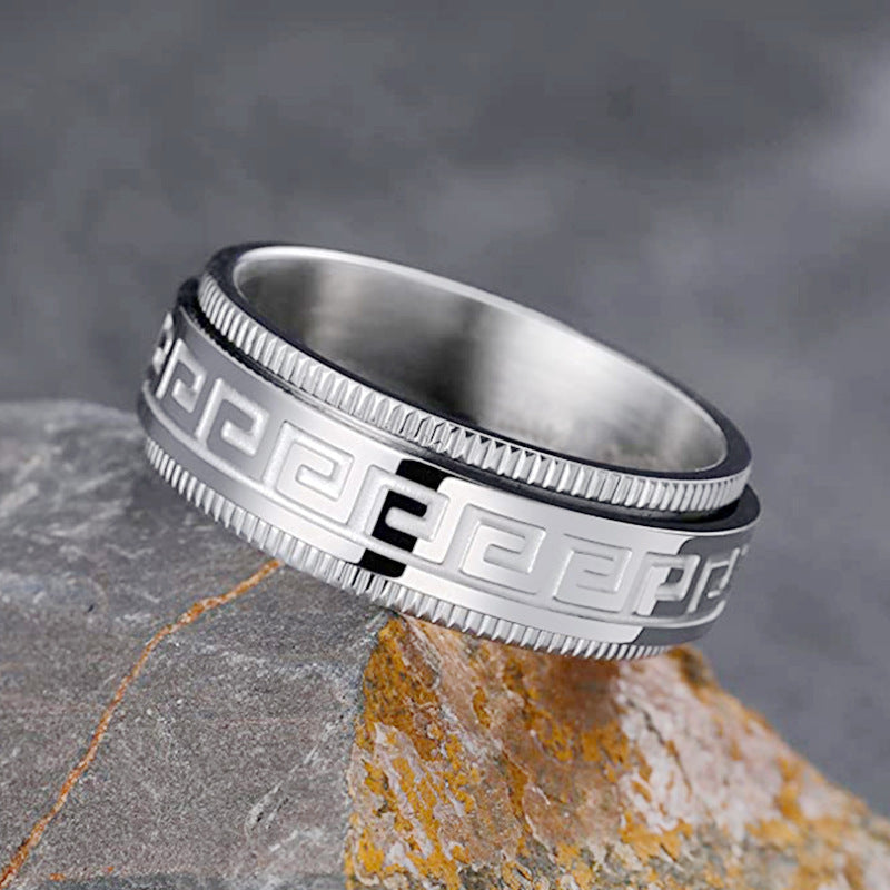 Fashion Geometric Titanium Steel Spinner Men's Ring - Stylish Anxiety Relief Couple Jewelry