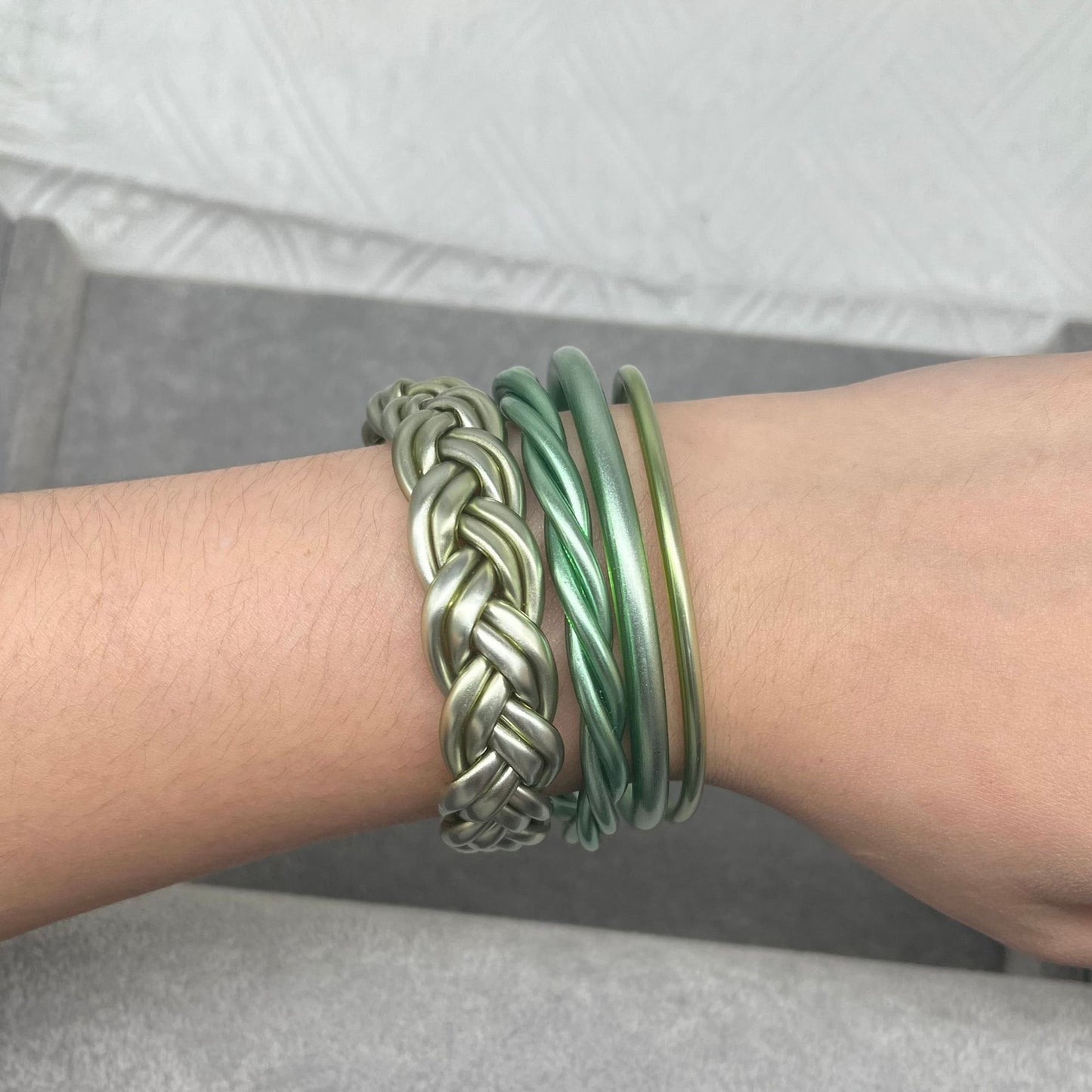 Simple Style Solid Color Plastic Braid Jelly Bangle Set