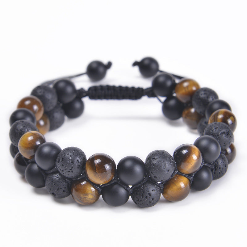 Fashion Natural Agate and Tiger Eye Beaded Adjustable Unisex Bracelet