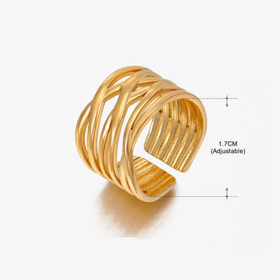 18K Gold Plated Stainless Steel Open Cross Ring - Vintage Style Women's Jewelry