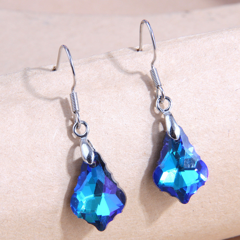 Fashion Geometric Crystal Leaf Copper Earrings
