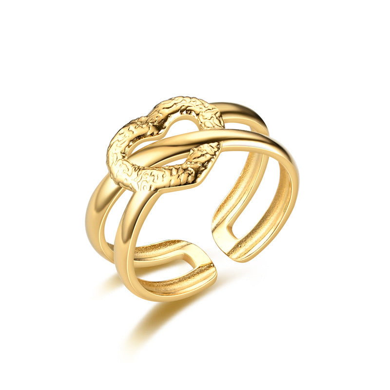 Fashion Vintage Heart Snake Titanium Steel Open Ring for Couples