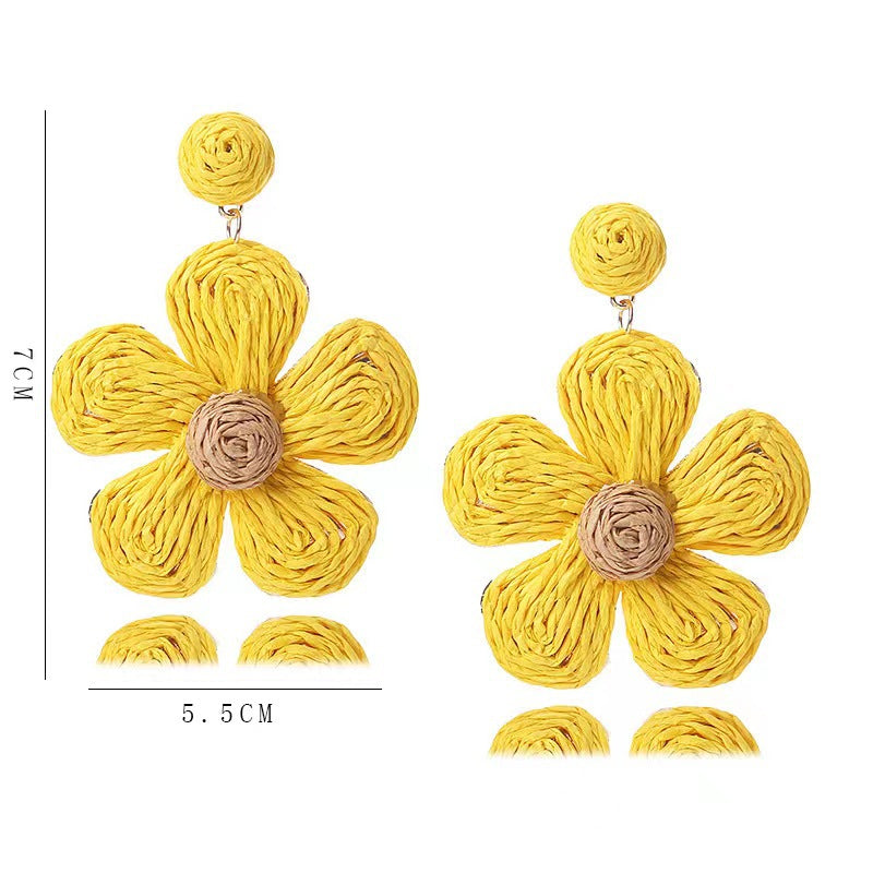 Vacation Floral Raffia Handmade Women's Drop Earrings