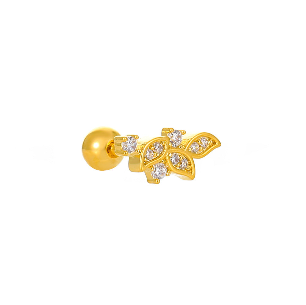 Vintage Zircon Butterfly Flower Heart Copper Screw Earrings
