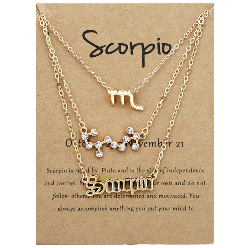 Alloy Geometric Circle Pendant Necklace & Zodiac Symbol Pendant Necklace Set for Women