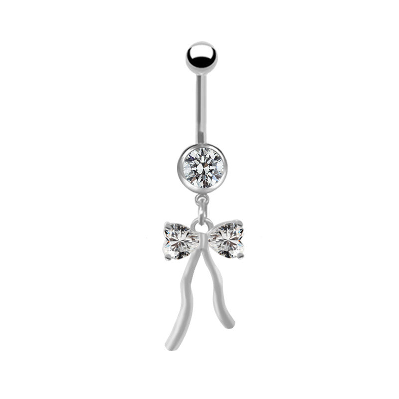 Elegant Bow Knot Belly Ring - 316 Stainless Steel with Rhinestones and Gold Plating