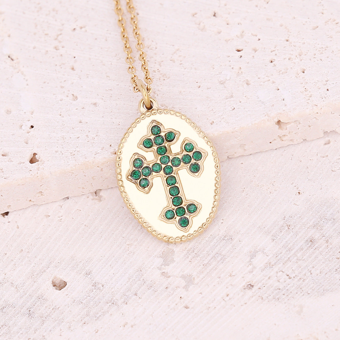 Oil Dripping Eye Pendant Stainless Steel Geometric Cross Necklace with Moon Clavicle Chain