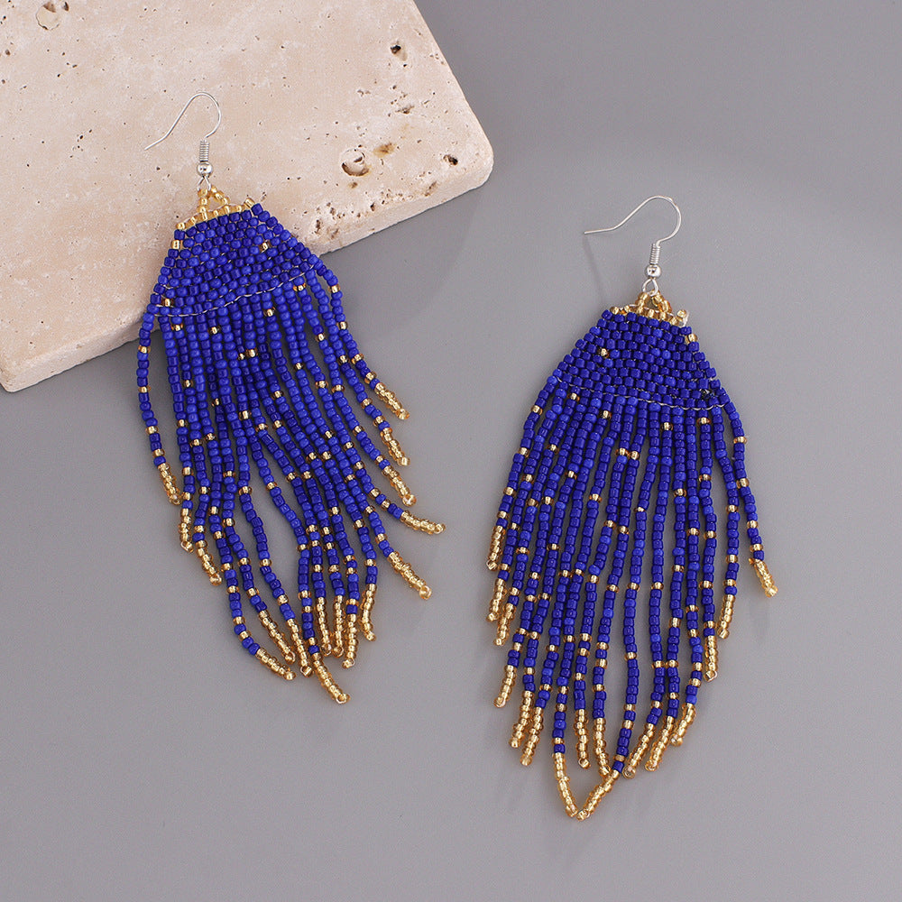 Bohemian Tassel Beaded Drop Earrings - Colorful Handmade Vintage Style