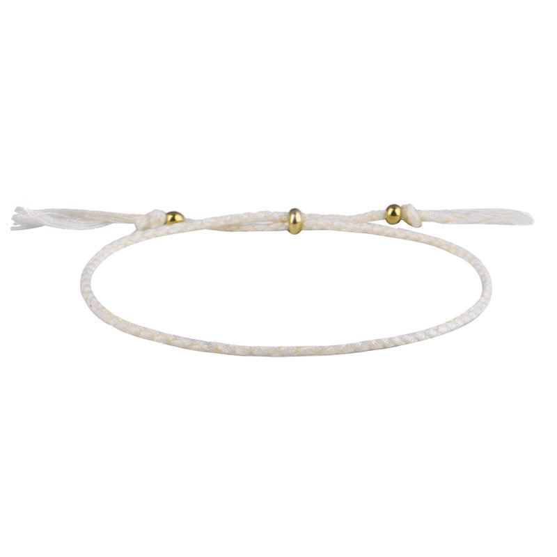 Simple Solid Color Rope Braid Women's Bracelet with Tassel and Copper Beads