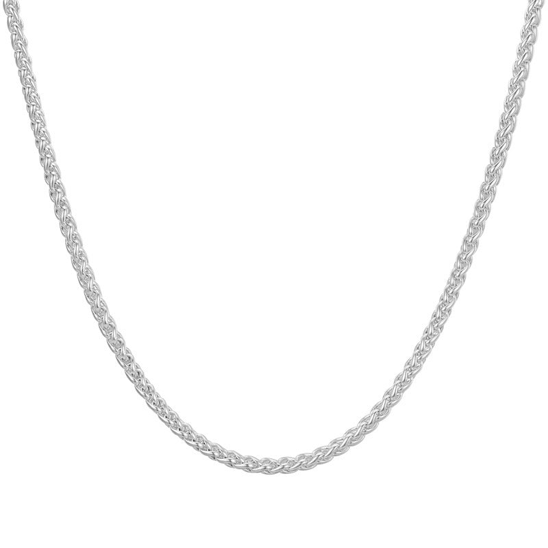 Simple Geometric Stainless Steel Chain Necklace with Pearl and Box Link Design