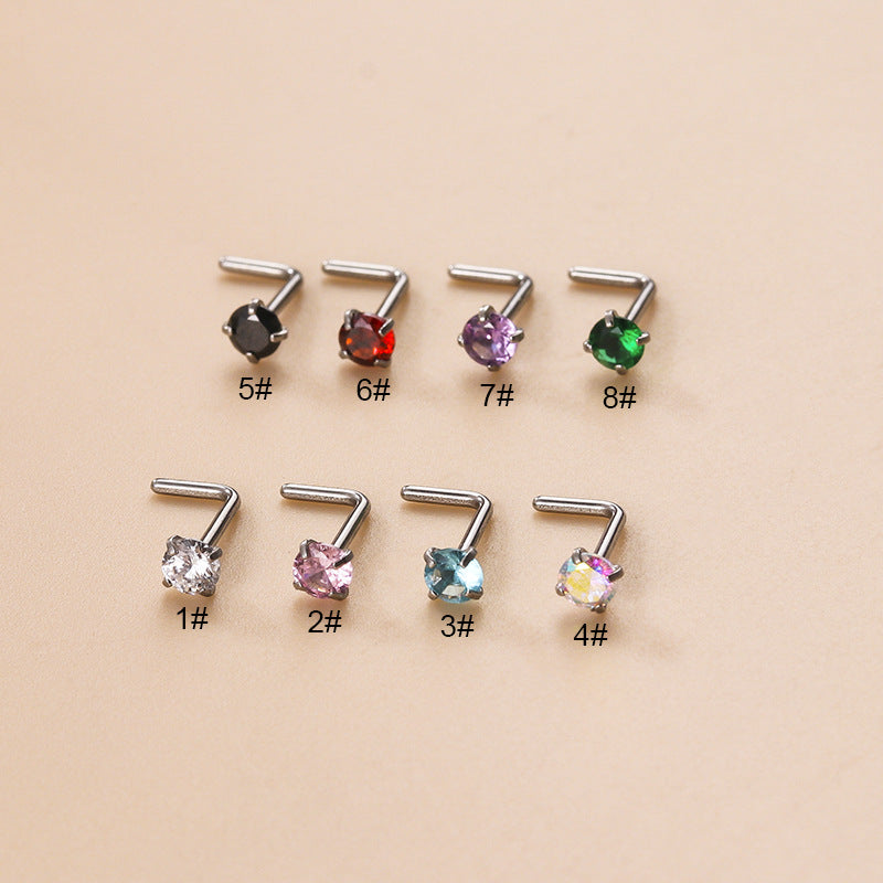 Fashion Geometric Stainless Steel Zircon Nose Stud 3mm Colorful Round Stone Piercing Jewelry