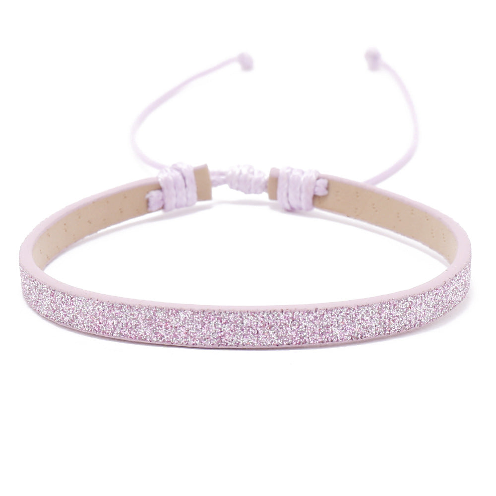 Bohemian Solid Color PU Leather Rope Sequin Handmade Adjustable Bracelet