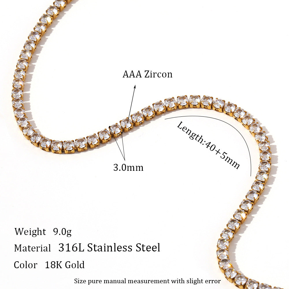 Minimalist Geometric Zircon Stainless Steel Necklace and Bracelet Set