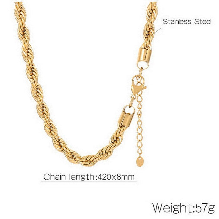 Casual Stainless Steel Gold Plated Twisted Chain Necklace for Women