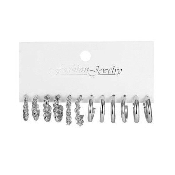 6 Pairs Minimalist Gold and Silver Plated Chain Hoop Earrings with Artificial Pearls for Women