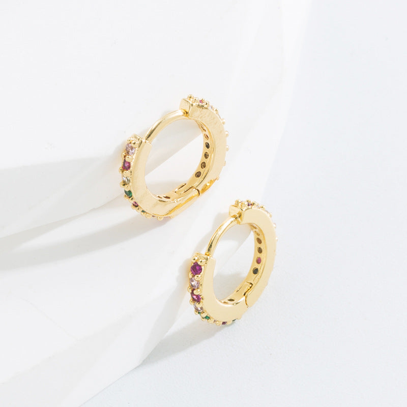 Minimalist O-Shape Zircon Inlaid Gold-Plated Copper Earrings