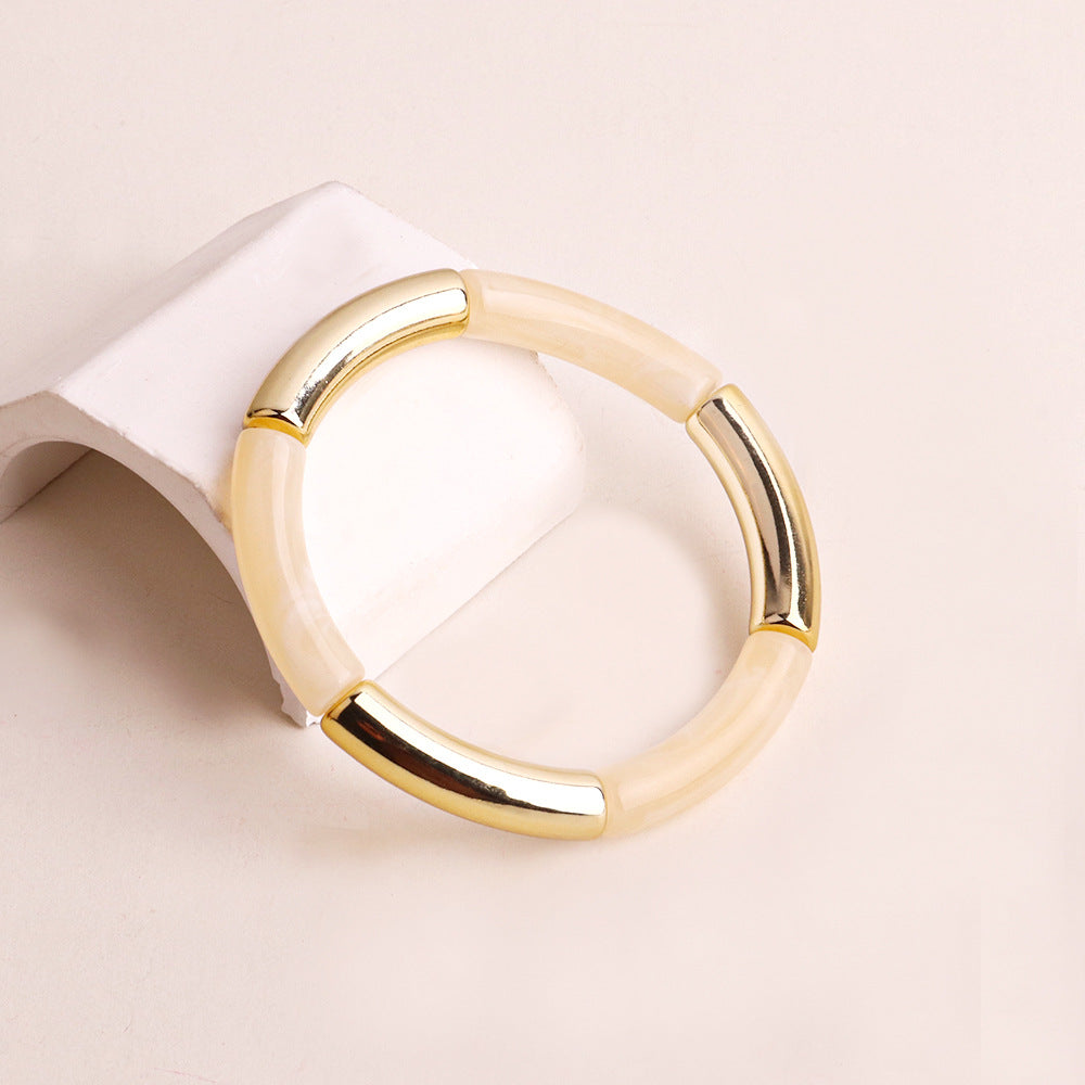 Acrylic Round Tube Elastic Bangle Bracelet for Women