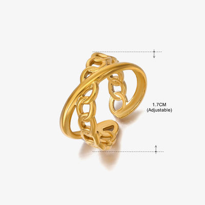18K Gold Plated Asymmetrical Open Cross Chain Design Stainless Steel Ring