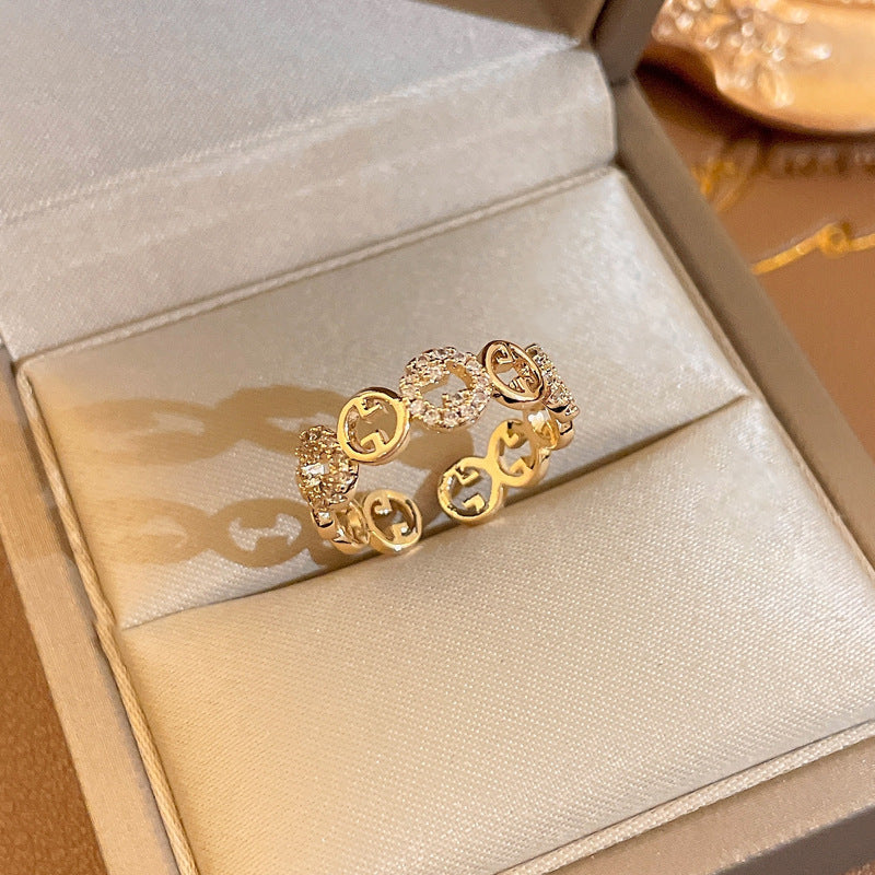 Fashion Heart & Bow Knot Zircon Adjustable Copper Ring