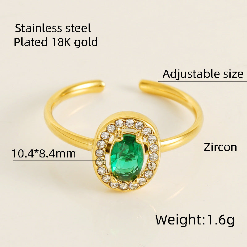 1 Piece Shiny Heart Shape Zircon Inlay Adjustable Stainless Steel Open Ring
