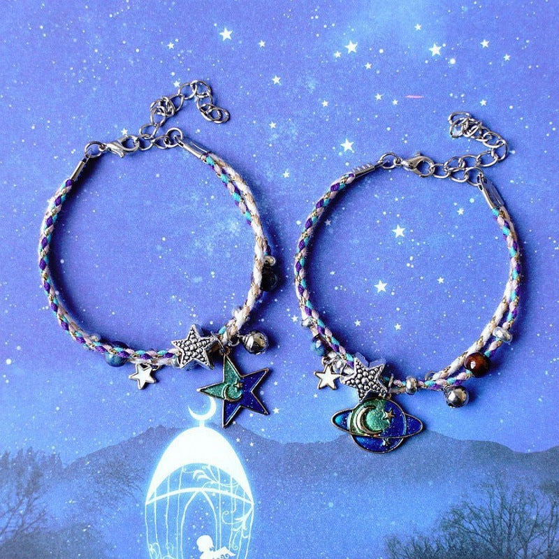 Fashion Astronaut Star and Moon Alloy Knitting Bracelets Set