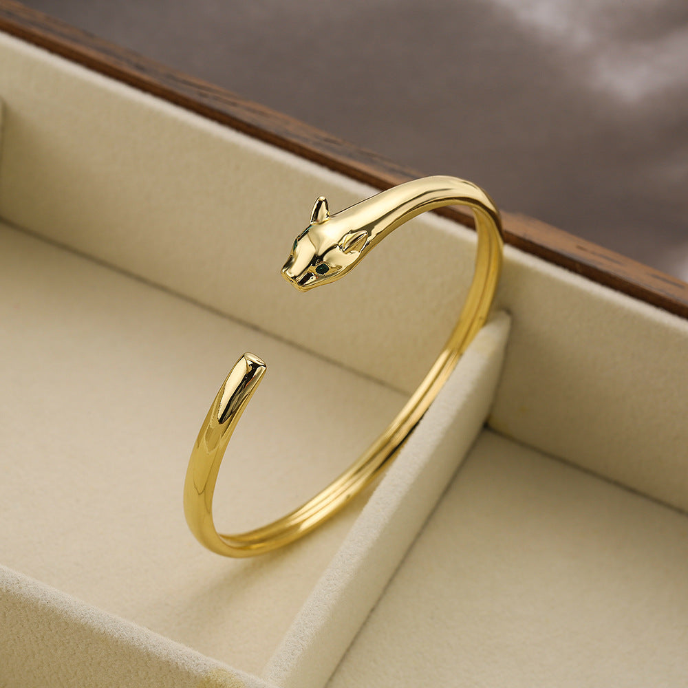 Hip-Hop Leopard Zircon 18K Gold Plated Bangle Bracelet