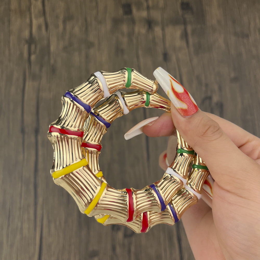 Colorful Heart & Bamboo Hoop Enamel Earrings 2023