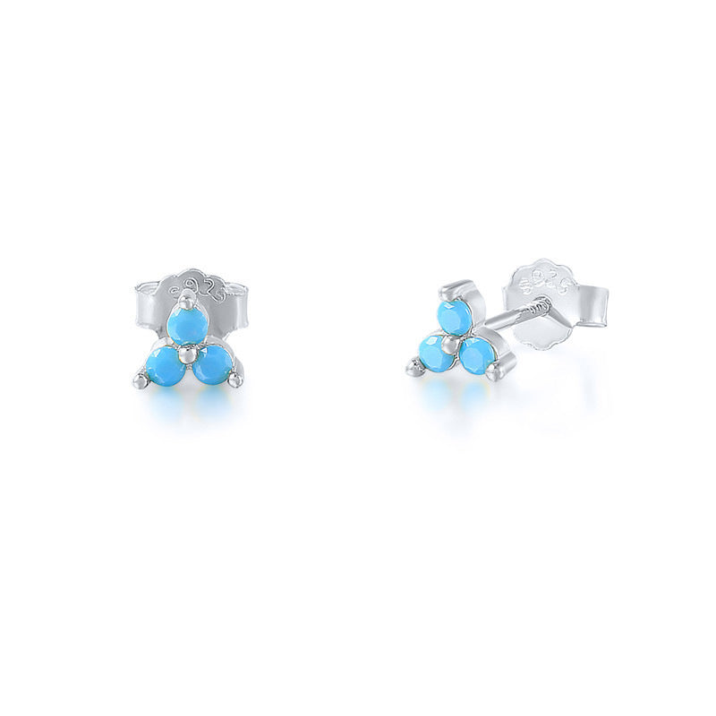 S925 Sterling Silver Geometric Clover Turquoise Earrings