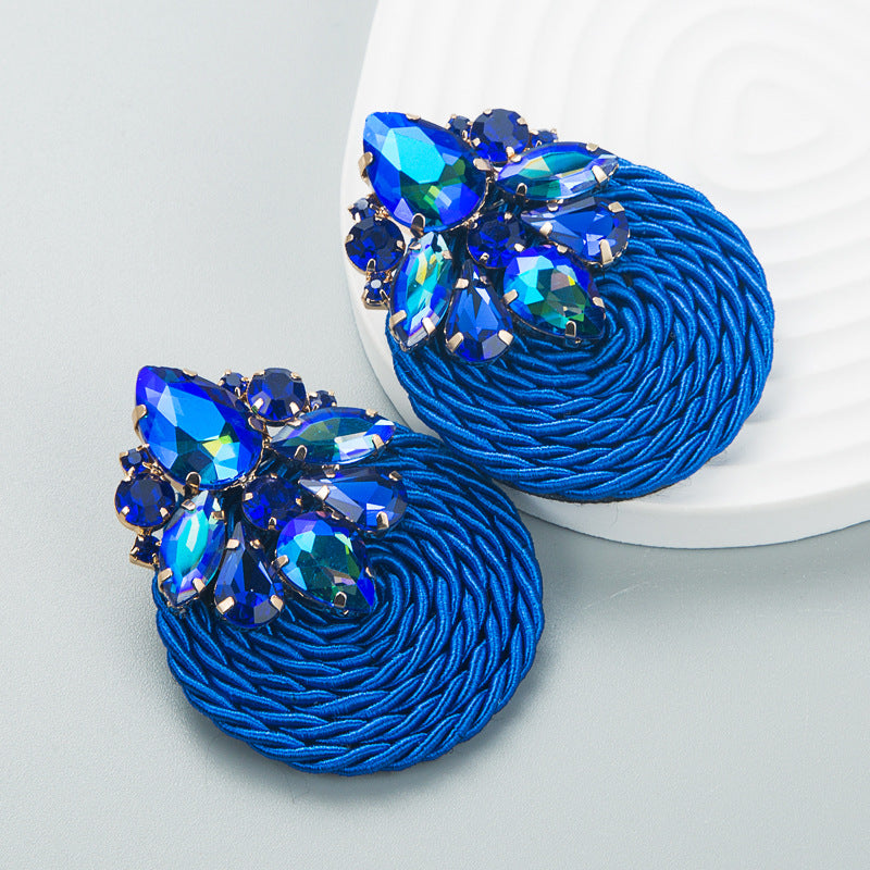 Fashion Geometric Glass Crystal Braided Statement Earrings