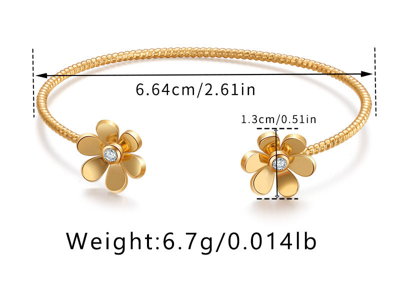 Minimalist Gold Plated Heart Design Bangle with Zirconia