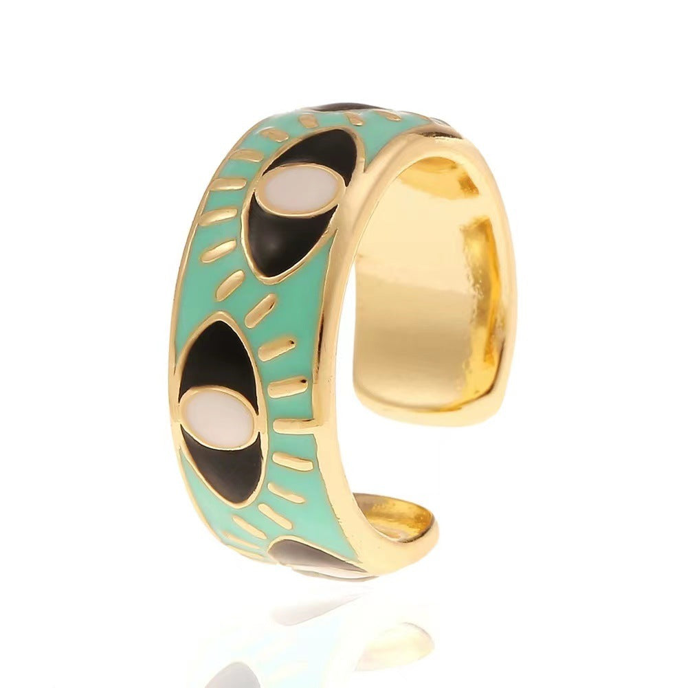 European American Fashion Colorful Evil Eye Copper Statement Ring