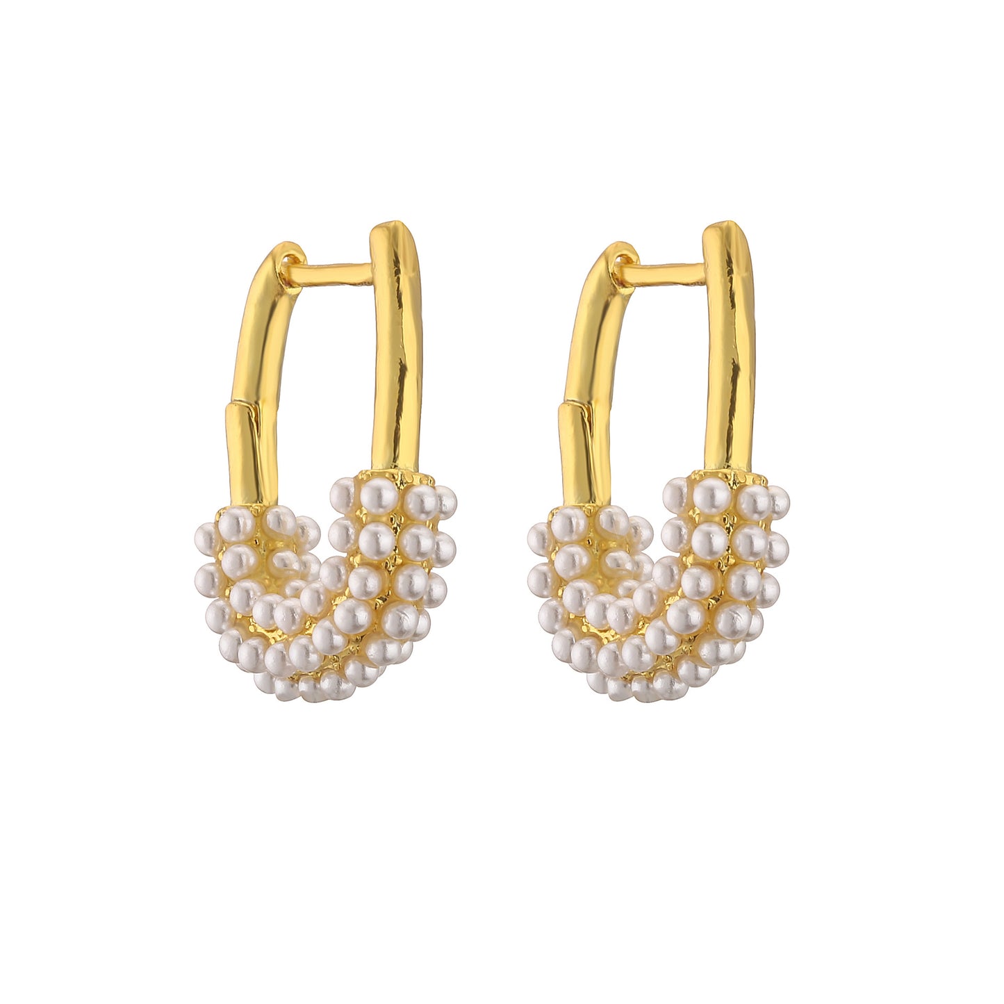 Simple Geometric Copper Plated Pearl Zircon Hoop Earrings