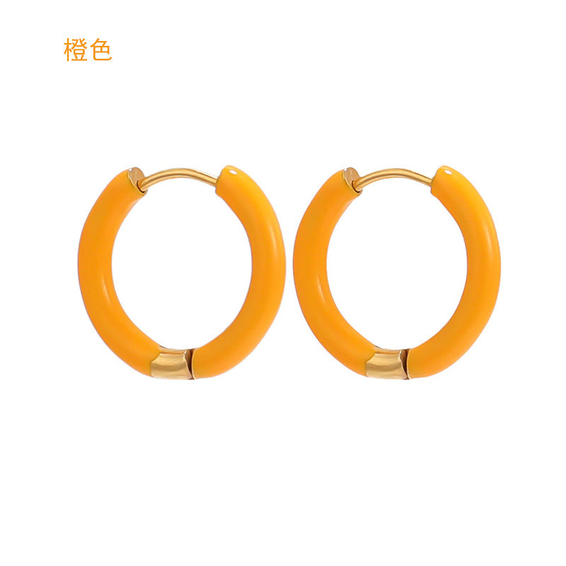 1 Pair Minimalist 12mm Colorful Stainless Steel Hoop Earrings