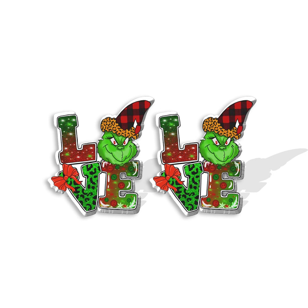 Cute Cartoon Christmas Tree Acrylic Earrings - Festive Grinch Dangle Jewelry for Women