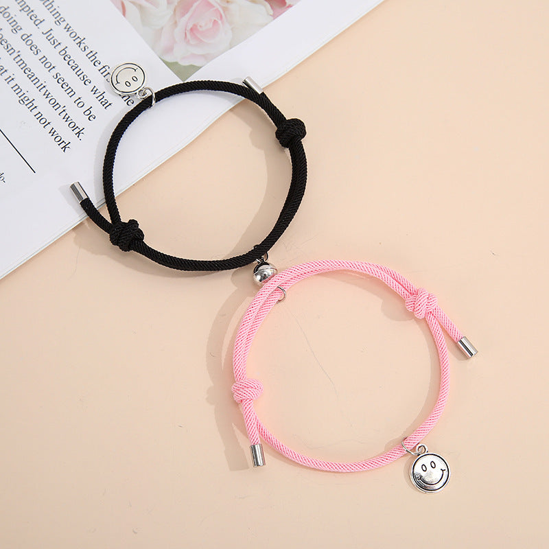 Magnetic Smiley Face Couple Bracelet Set - Handmade Woven Jewelry