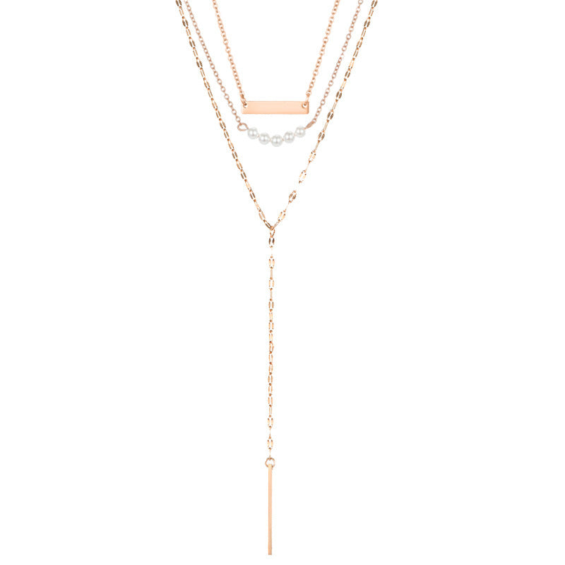 Layered Geometric Tassel Stainless Steel Necklace Set