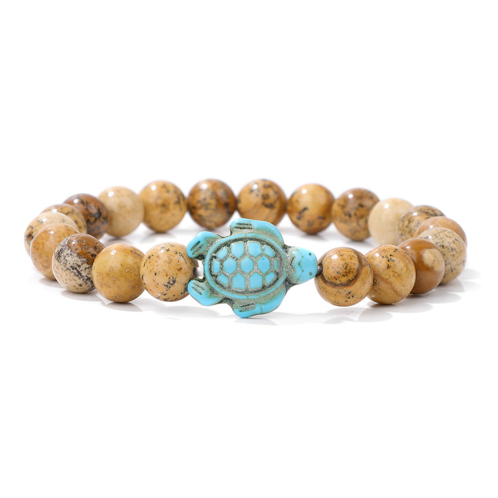 Retro Tortoise Agate and Natural Stone Beaded Bracelet