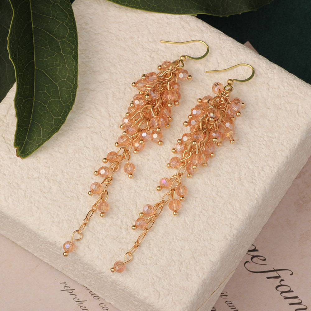 Bohemian Shell Tassel Mesh Earrings with Synthetic Gemstones