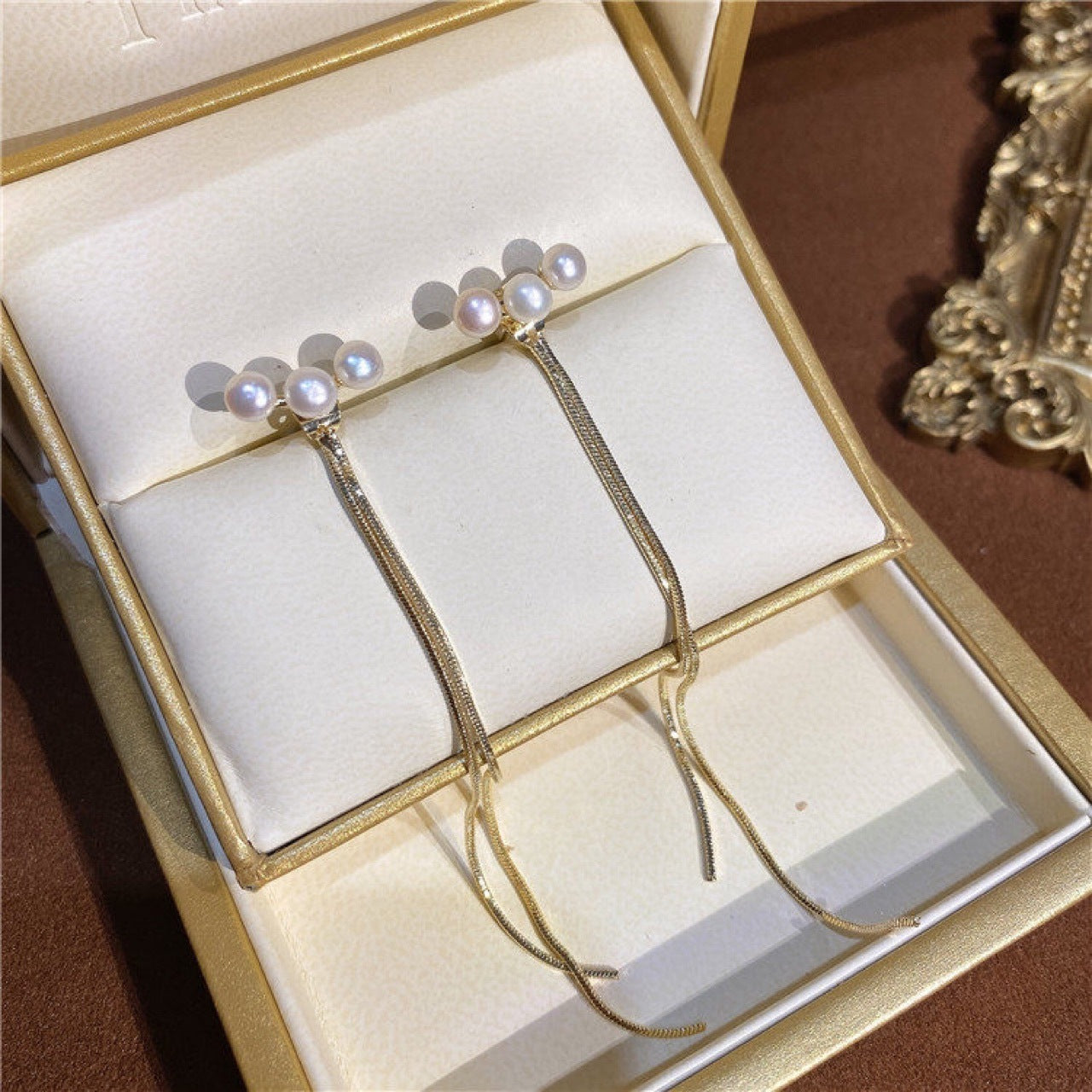 INS Style Geometric Alloy Plated Earrings with S925 Silver Needle and Pearl Tassel Design