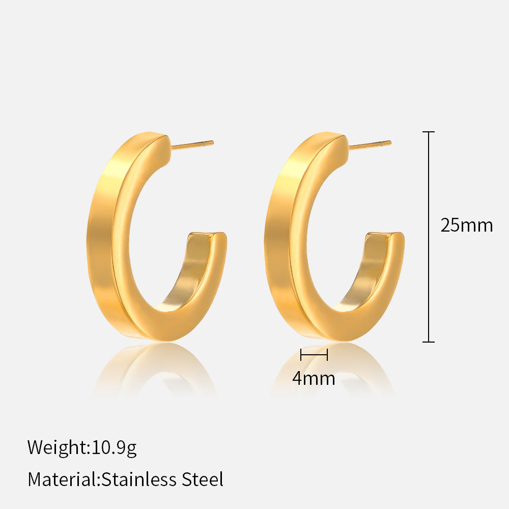 French Geometric 14k Gold Plated Stainless Steel Earrings for Women