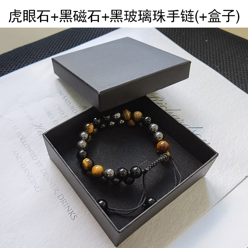 Fashion Natural Agate and Tiger Eye Beaded Adjustable Unisex Bracelet