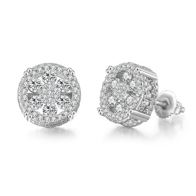 1 Pair Hip-hop Flower Copper Zircon Stud Earrings