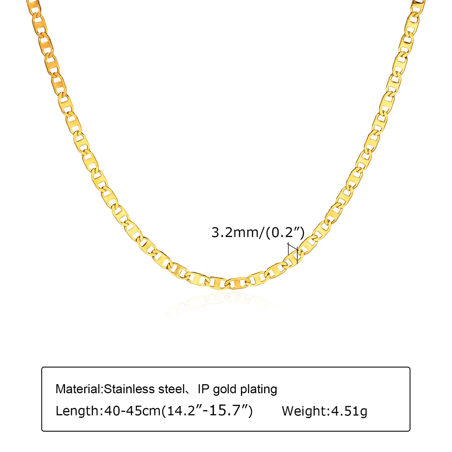 18K Gold Plated Stainless Steel Titanium Chain Necklace