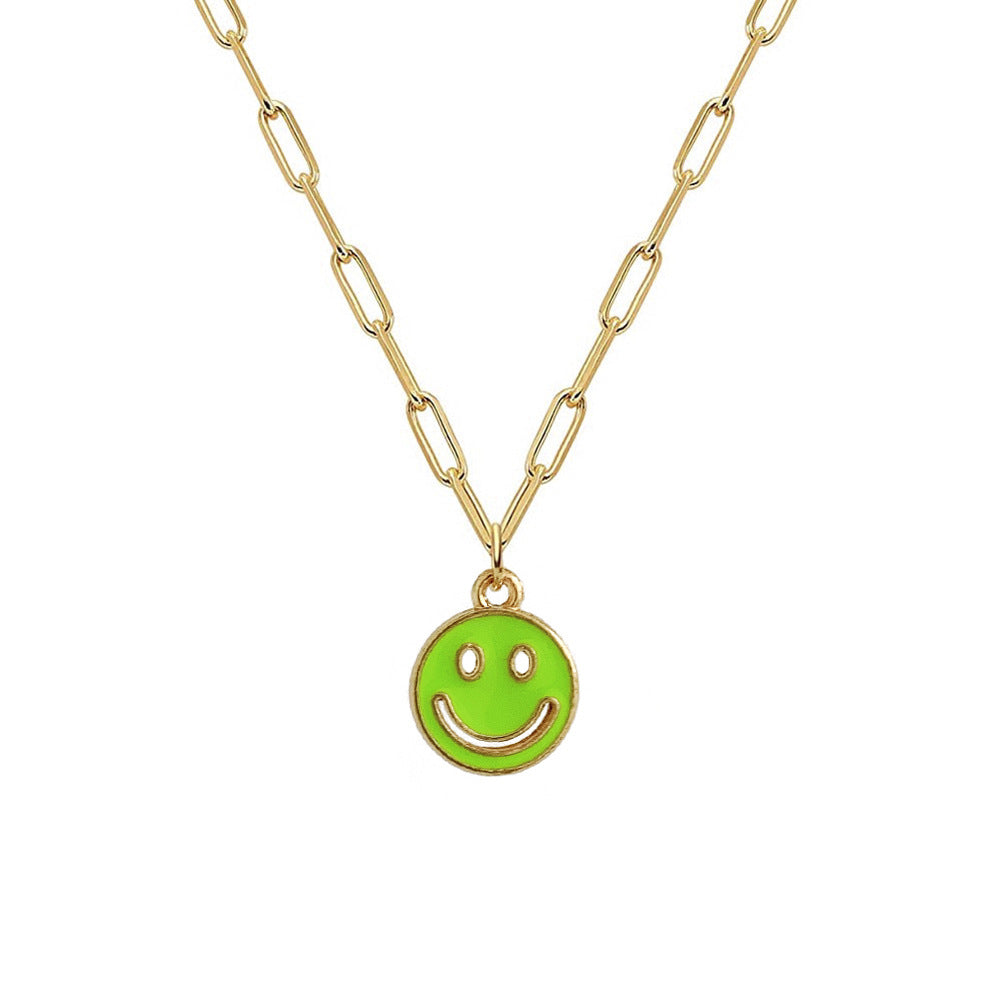 Dripping Smiley Face Alloy Pendant Necklace - Fashion Double-Sided Design