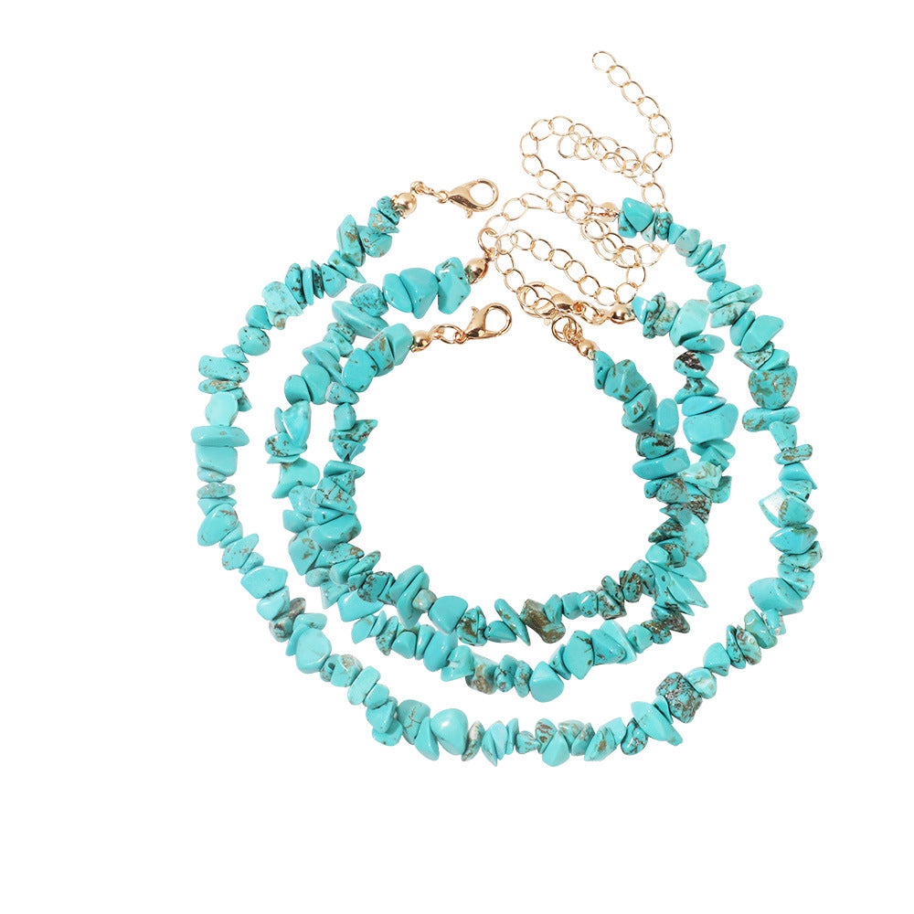 Simple Style Natural Stone Jewelry Set - Bracelet, Anklet, Necklace