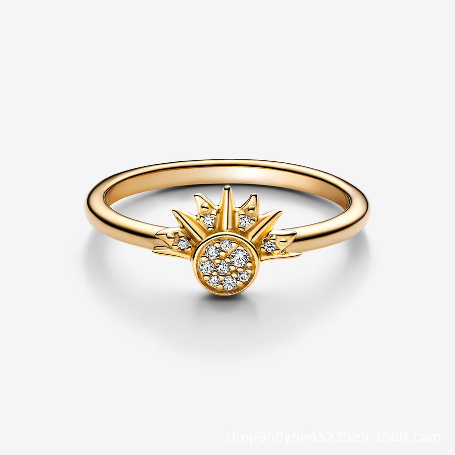Simple Style Sun and Moon Sterling Silver Zircon Ring Set for Women