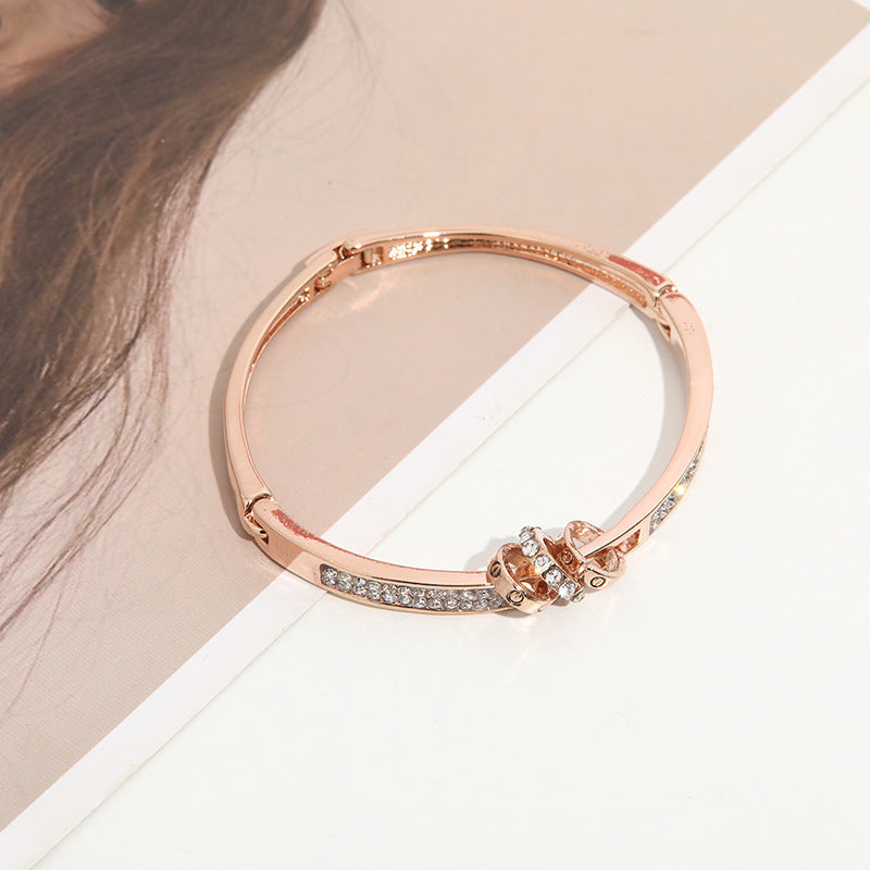 Korean Fashion Geometric Love Bracelet with Zircon Rose Gold Bangle