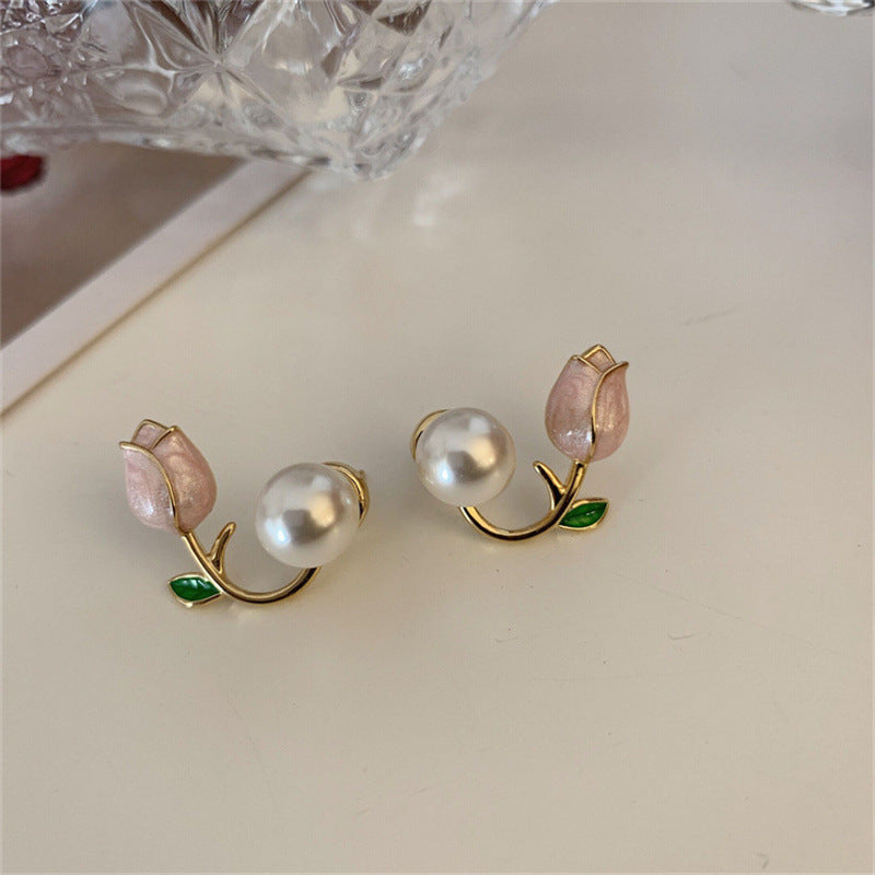 Elegant Heart & Tulip Pearl Rhinestone Earrings for Women