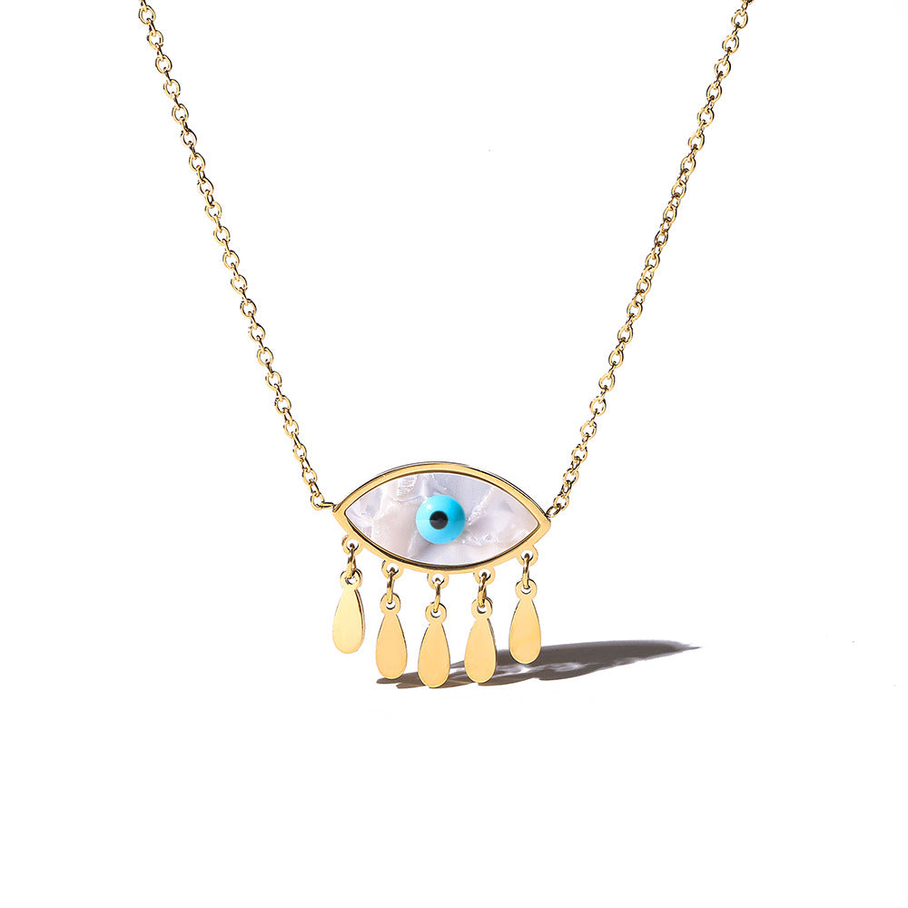 Classic Devil's Eye 18K Gold Plated Titanium Steel Pendant Necklace with Tassel